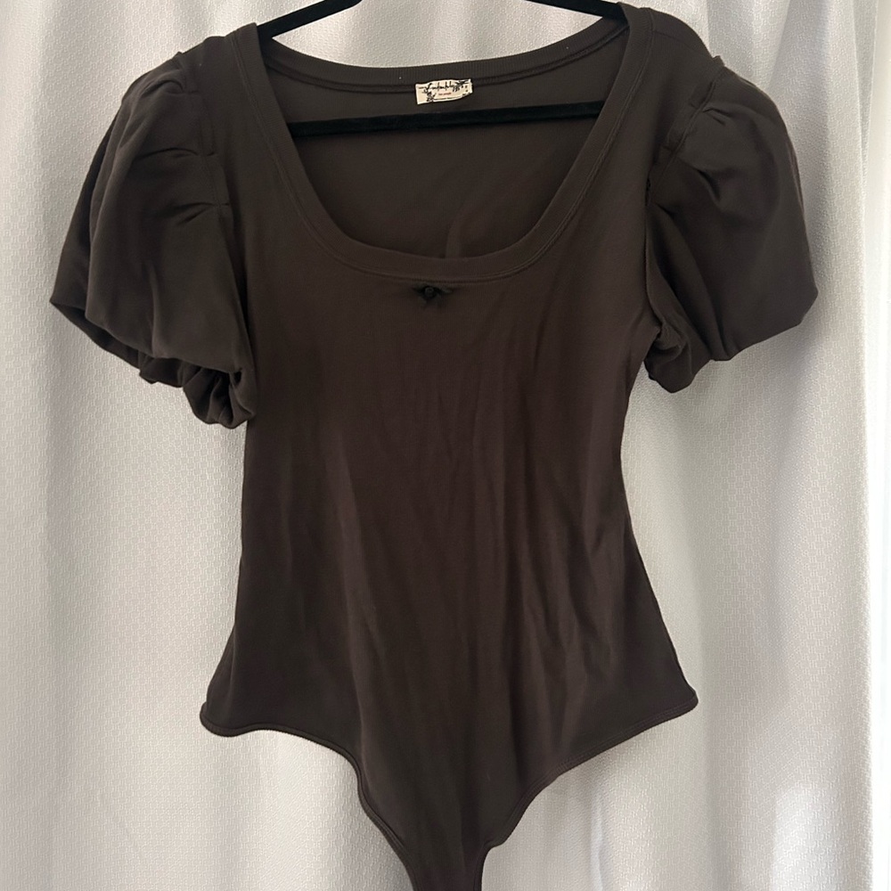 NWOT Free People Women's Downtime Thong Bodysuit- Dark Grey